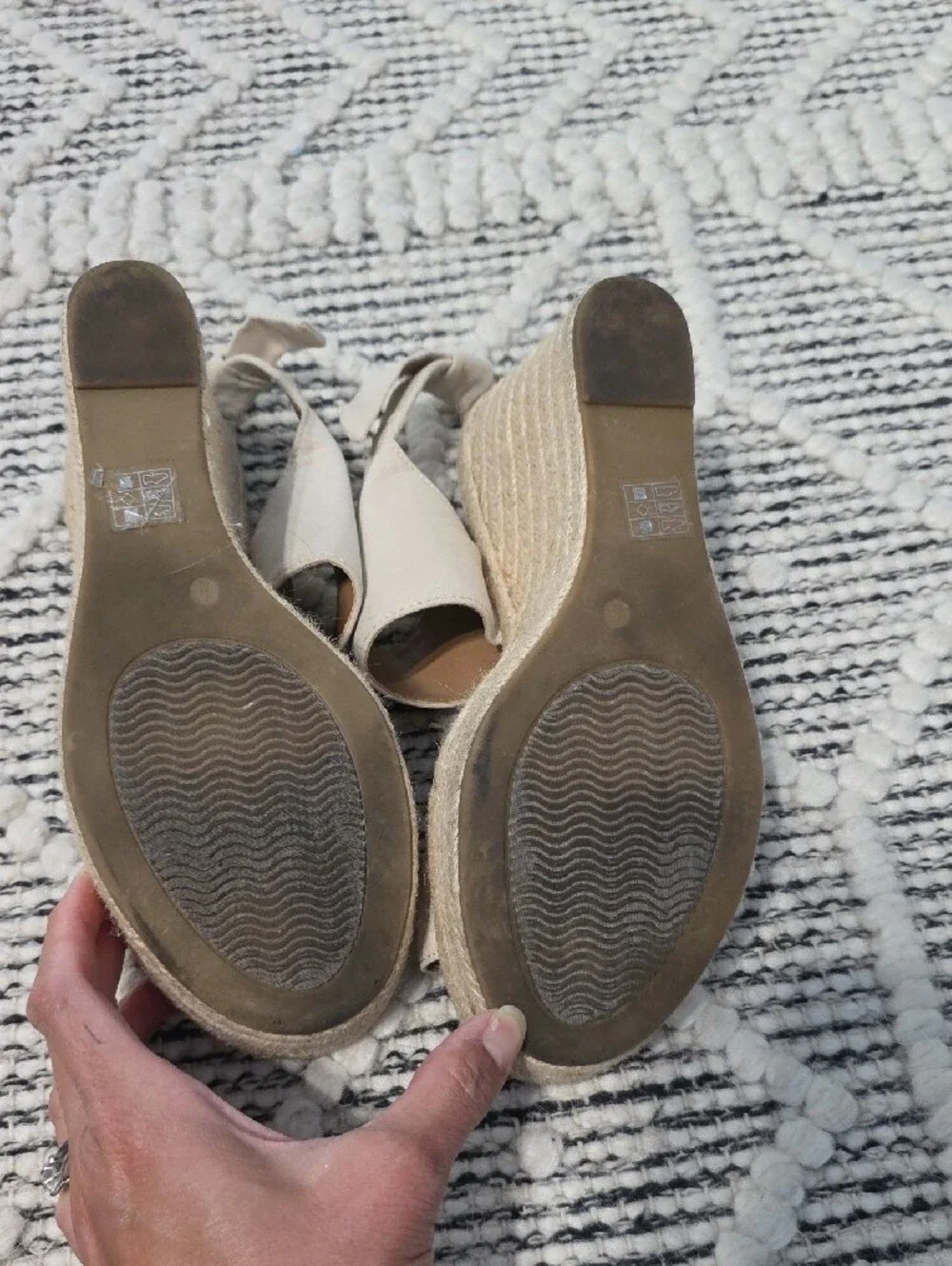 Moda Cream Espadrille Wedge Sandals with Ankle Tie